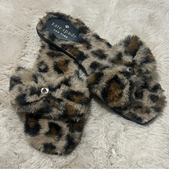 Kate Spade Fuzzy Animal Print Slippers - Picture 3 of 5